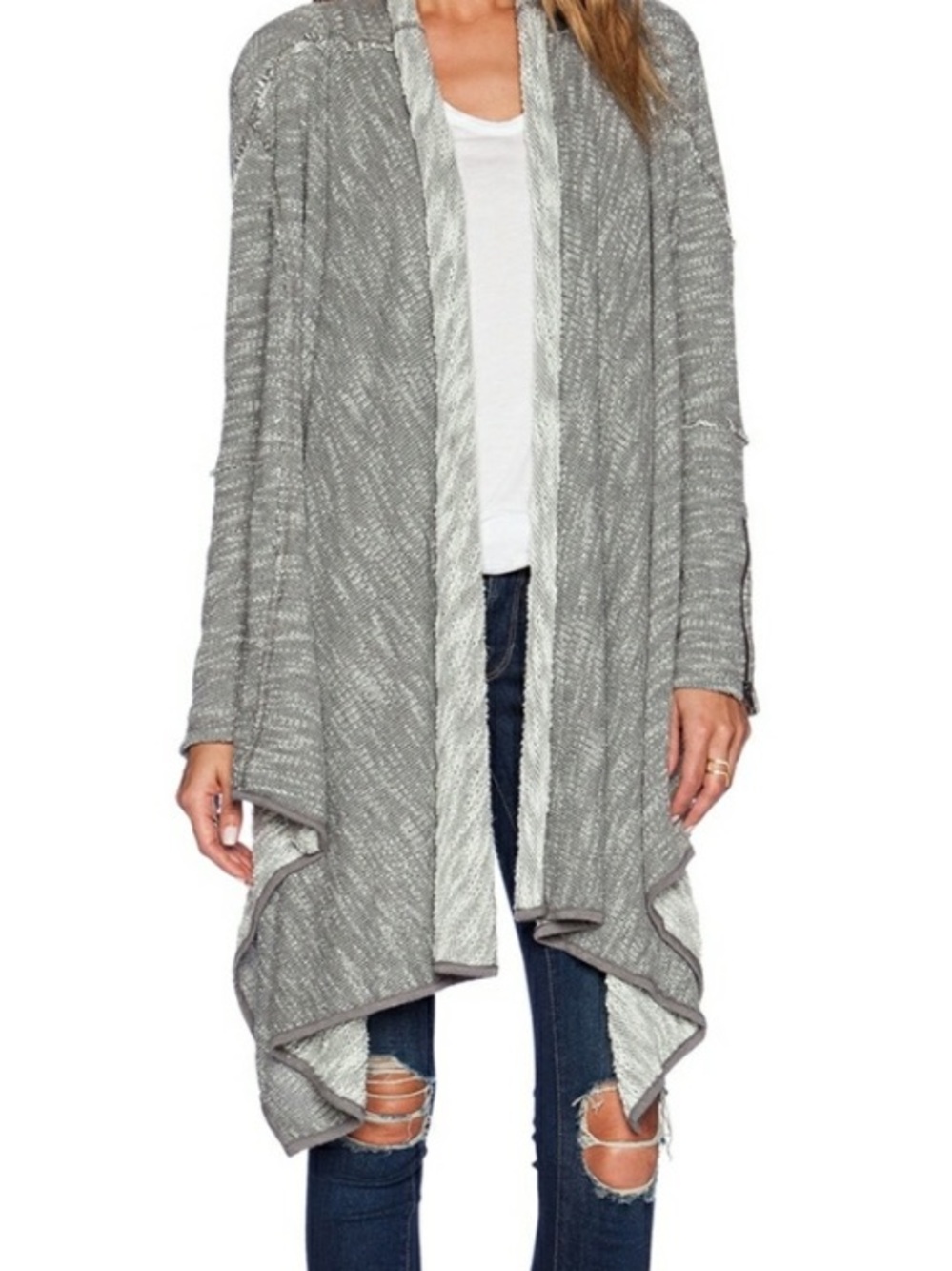 Free People 'In The Loop' Gray Waterfall Cardigan Sweater Size Large Cozy Boho - Picture 6 of 9